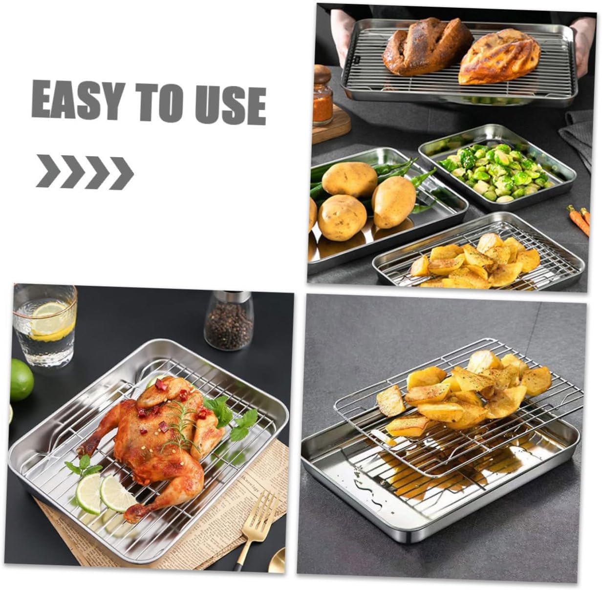 2sets Stainless Steel Baking Tray with Rack Oven Trays for Baking Cooling Racks for Snacks Cakes and Pastries
