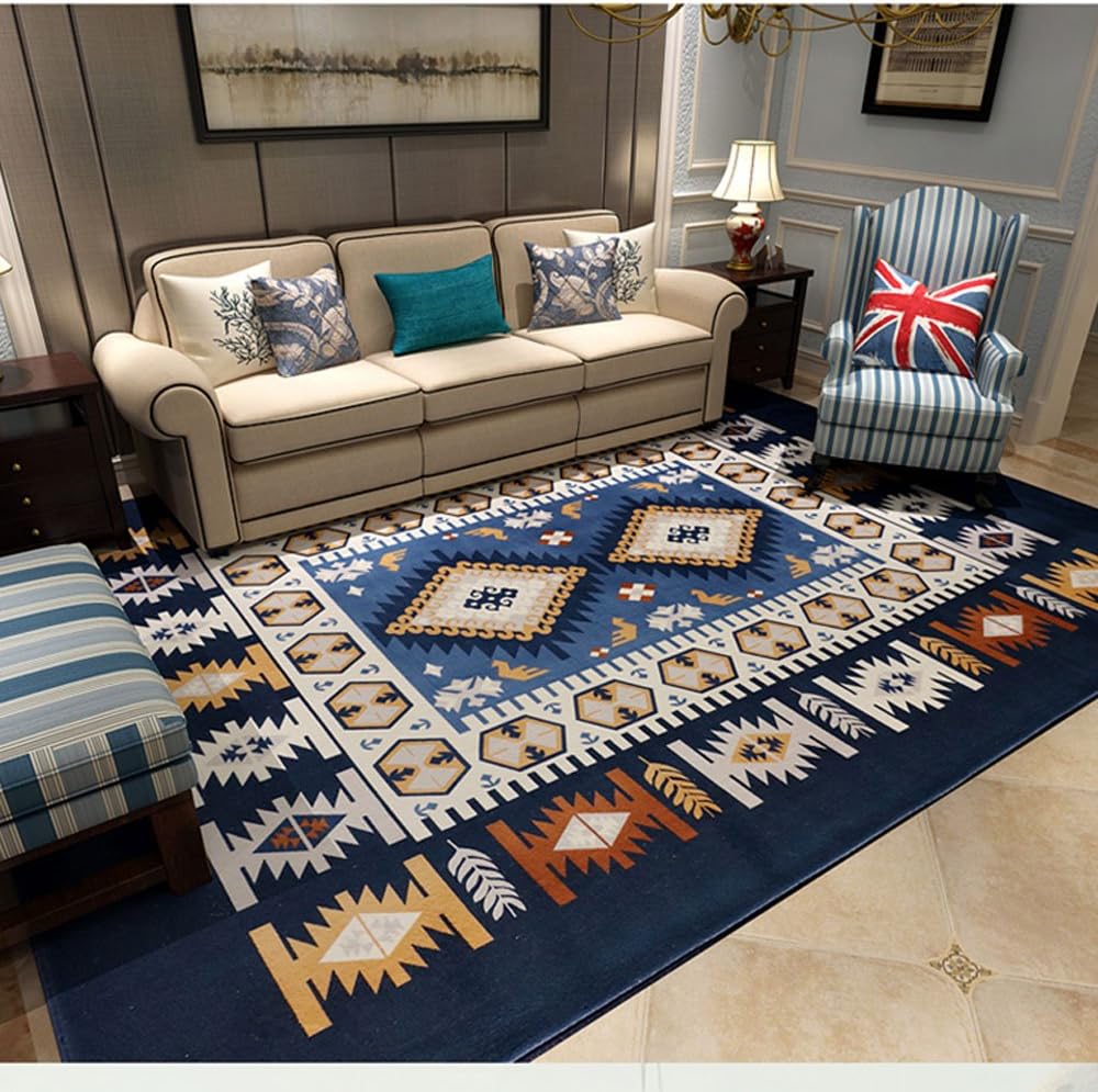 Mediterranean Check Soft Coral Velvet 1.2 cm Thick Living Room Rug Baby Pet Playing Green Design Machine Washable Carpet, 200 cm x 240 cm