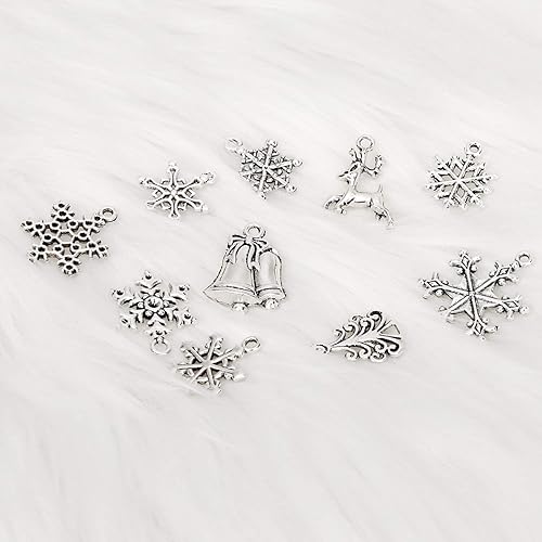 Miniatura 5 de Konsait Paquete de 120 dijes de Navidad a granel, colgantes de plata antigua, accesorios de manualidades mixtas, cuentas colgantes para collares,