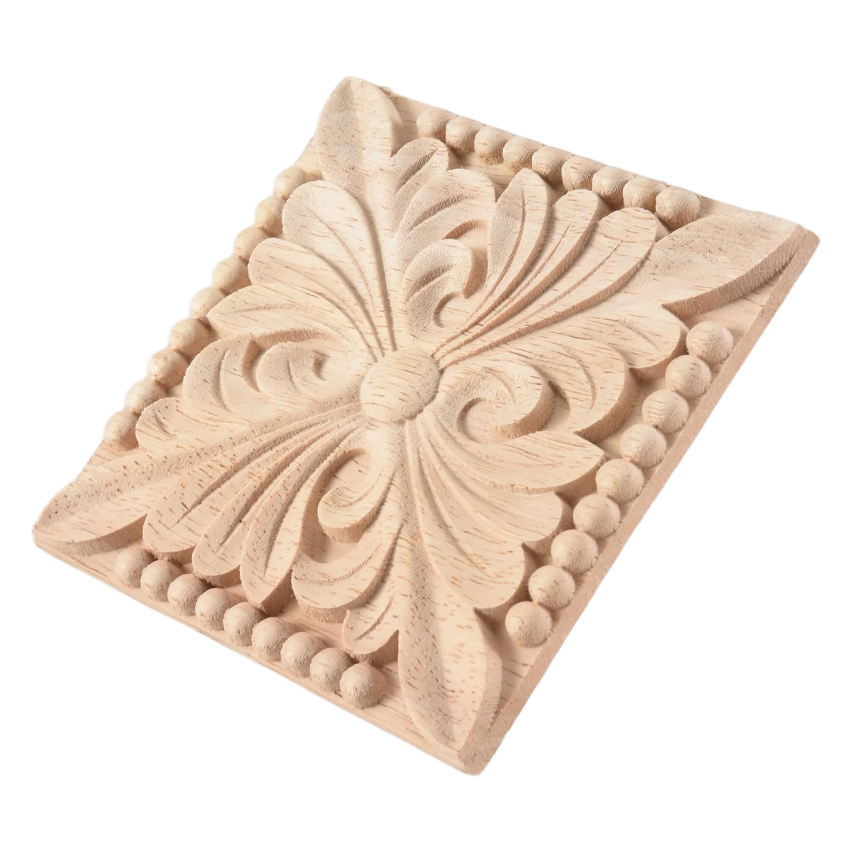 Cpolebev Wood Color Natural Wood Appliques Square Flower Carving Decals Decorative Wooden Mouldings For Cabinet Door Furniture Decor Craft 10X10cm