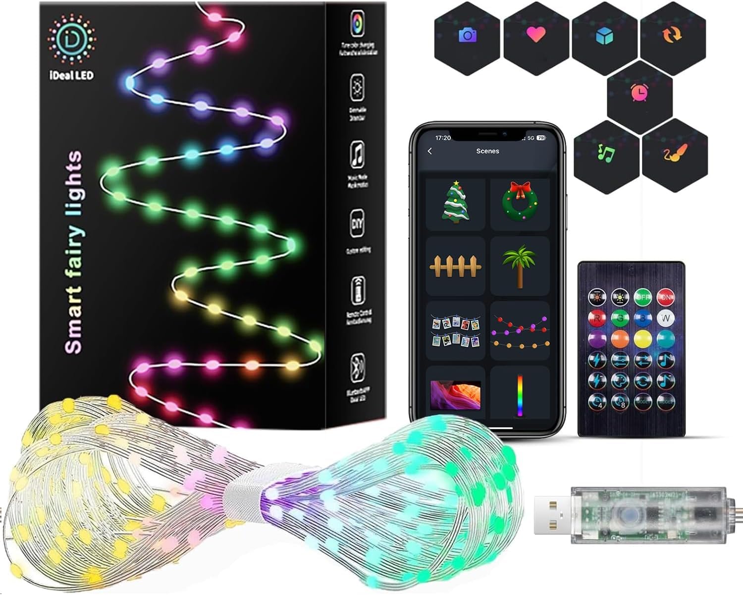 Smart Fairy String Lights, 16.5Ft Usb DIY Twinkle Lights w/Remote & App Controlled, music sync,12 Modes, Multicolor & Warm White for Bedroom, Christmas, Parties,Wedding,Centerpiece, Decoration (5M)