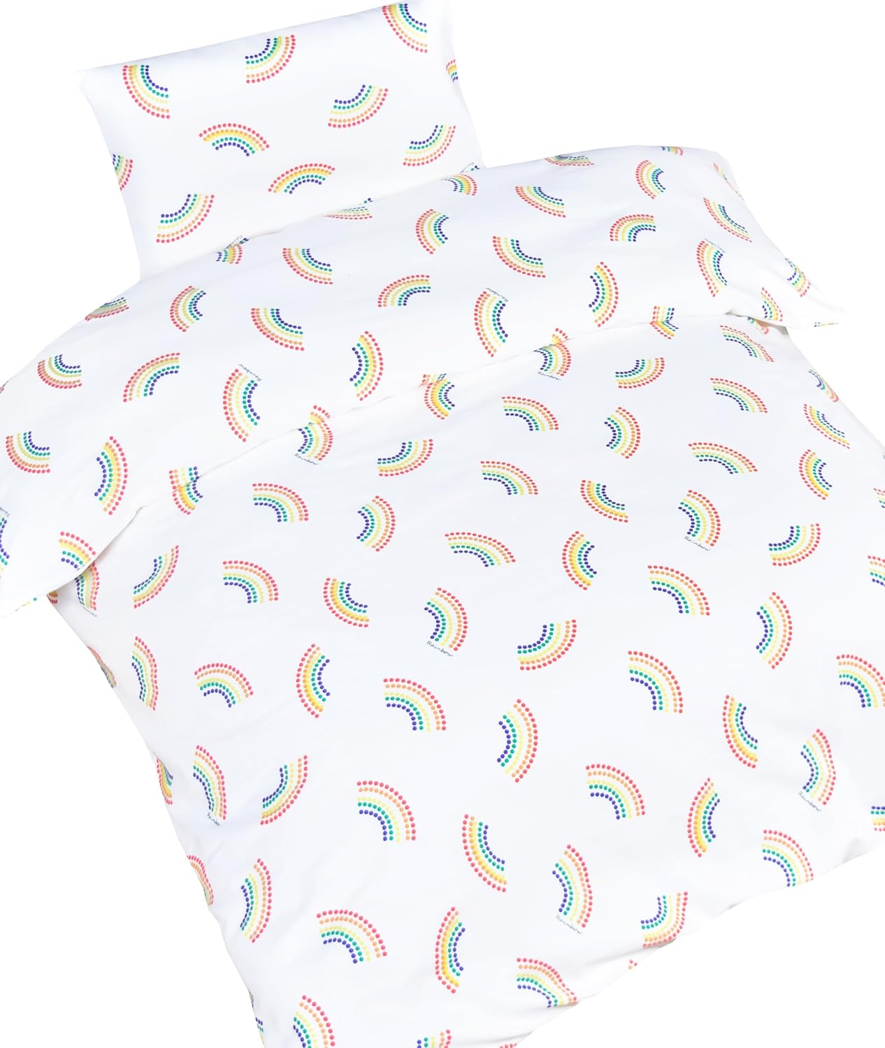 MEJU Dot Rainbow Cute 100% Cotton Duvet Cover + Pillowcase Bedding Set with Zipper Closure for Baby Toddler Boys Girls Crib Bed Decoration Gift (Rainbow)