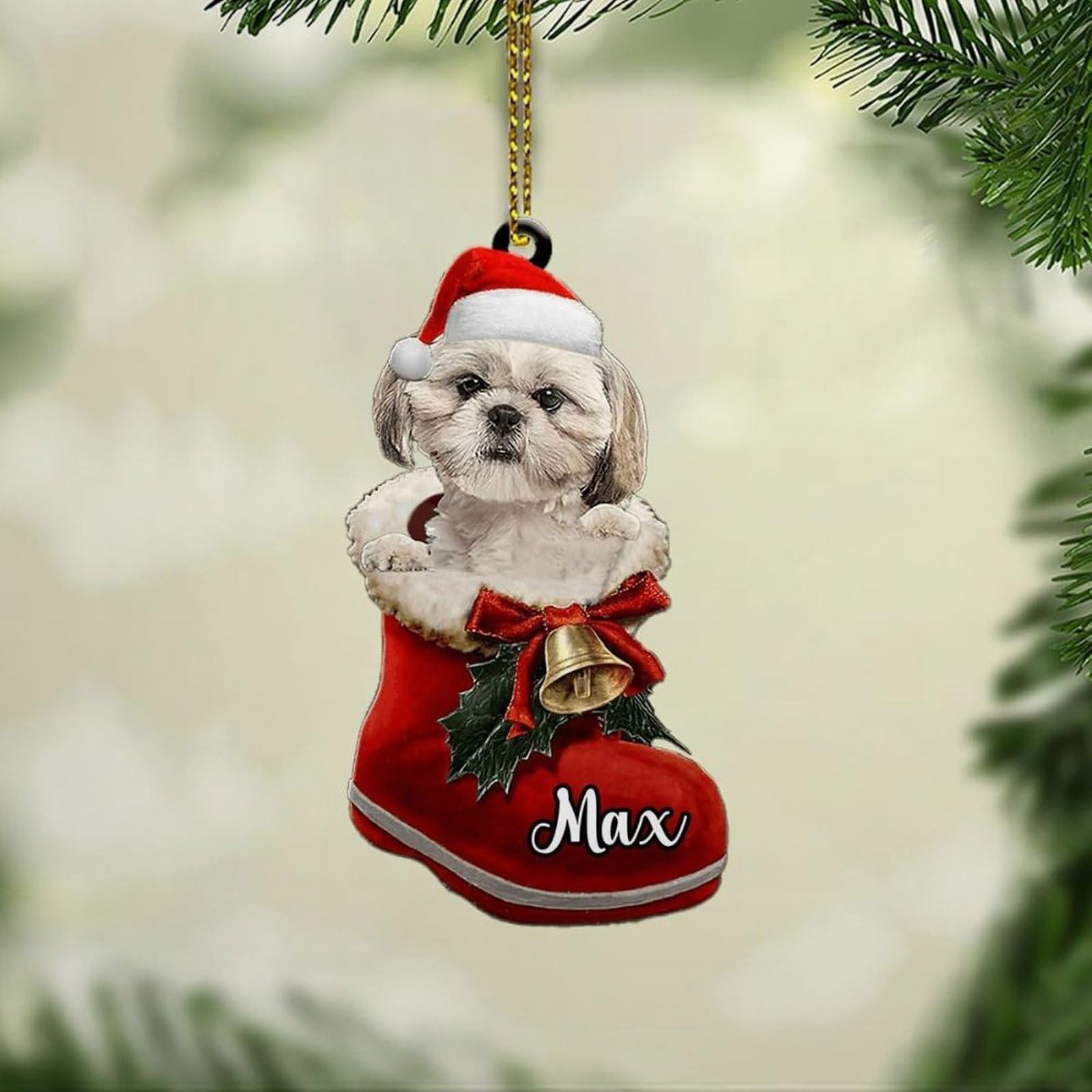 Luckluccy Shih Tzu 2 Custom Shih Tzu Ornament,Personalized Shih Tzu Dog Christmas Ornament,Christmas Shih Tzu Dog Ornament Gifts For Dog Mom,Dog Dad,Dog Lovers,Xmas Decor Hanging 187