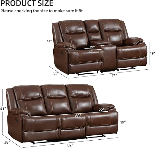 Miniatura 2 de EBELLO Juego de Sofá Reclinable Manual de Cuero Genuino, Sofá Reclinable Loveseat y Sofá Reclinable de 3 Asientos, Juego de Muebles de Sofá