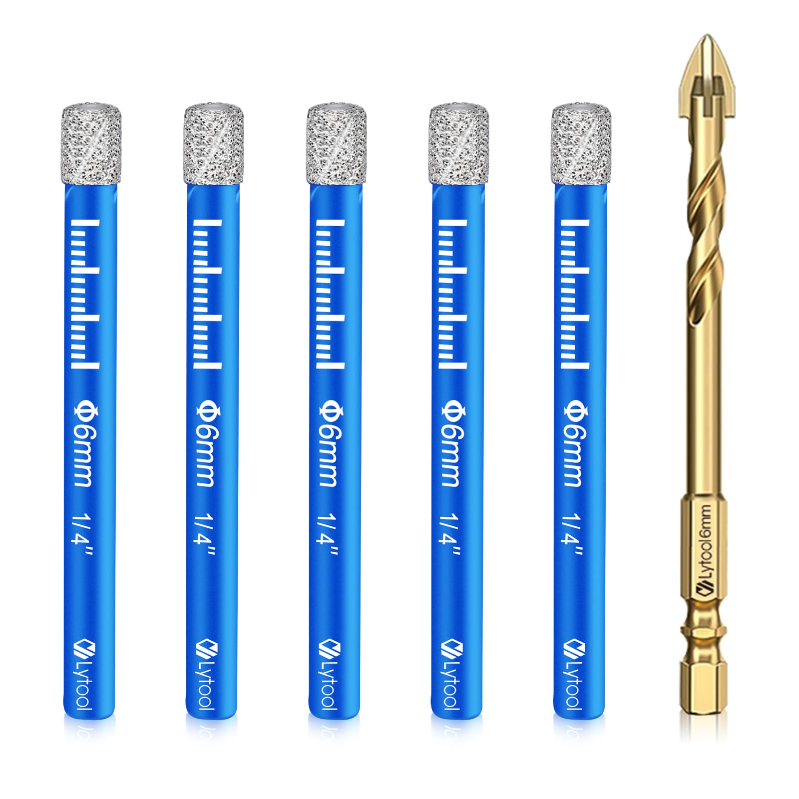 Fliesenbohrer, Lytool 5 tlg. 6 mm Diamantbohrer Glasbohrer Set für Keramik, Granit, Glas, Porzellan, Fliesen, harte Fliesen, Feinsteinzeug