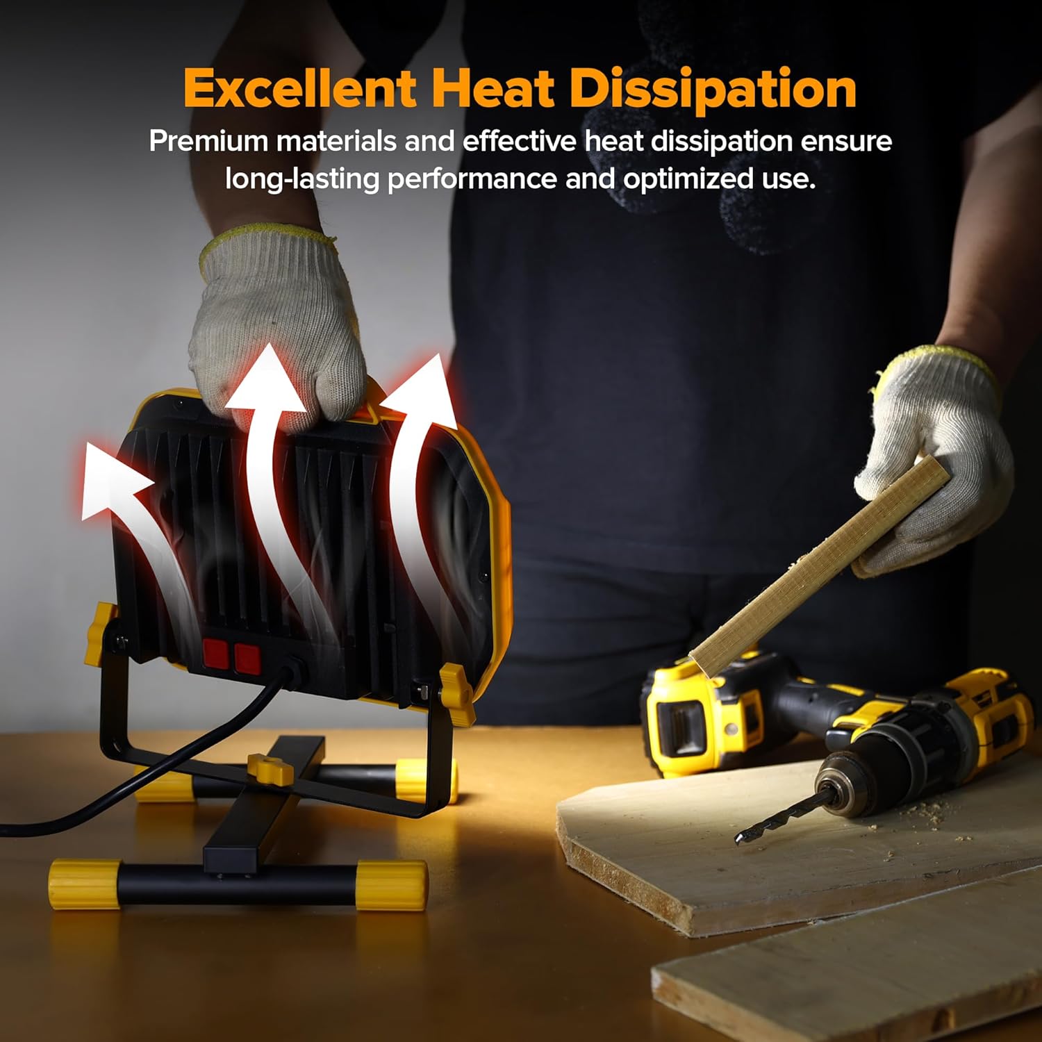 LUTEC 12500 Lumen LED Work Light, Dimmable Flood Lights with 3 Brightness Levels, IP65 Waterproof Portable Job Site Lights with Stand and 5 Ft 3-Prong Power Cord for Workshop Garage Construction Site