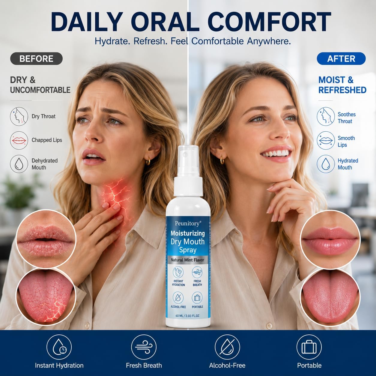 Dry Mouth Spray for Adults – Fast Relief for Dry Mouth, Long-Lasting Moisturizing Oral Spray with Xylitol & Aloe Vera, Fresh Breath & Dry Mouth Relief Spray, Sugar-Free & Alcohol-Free, 2.03 fl oz