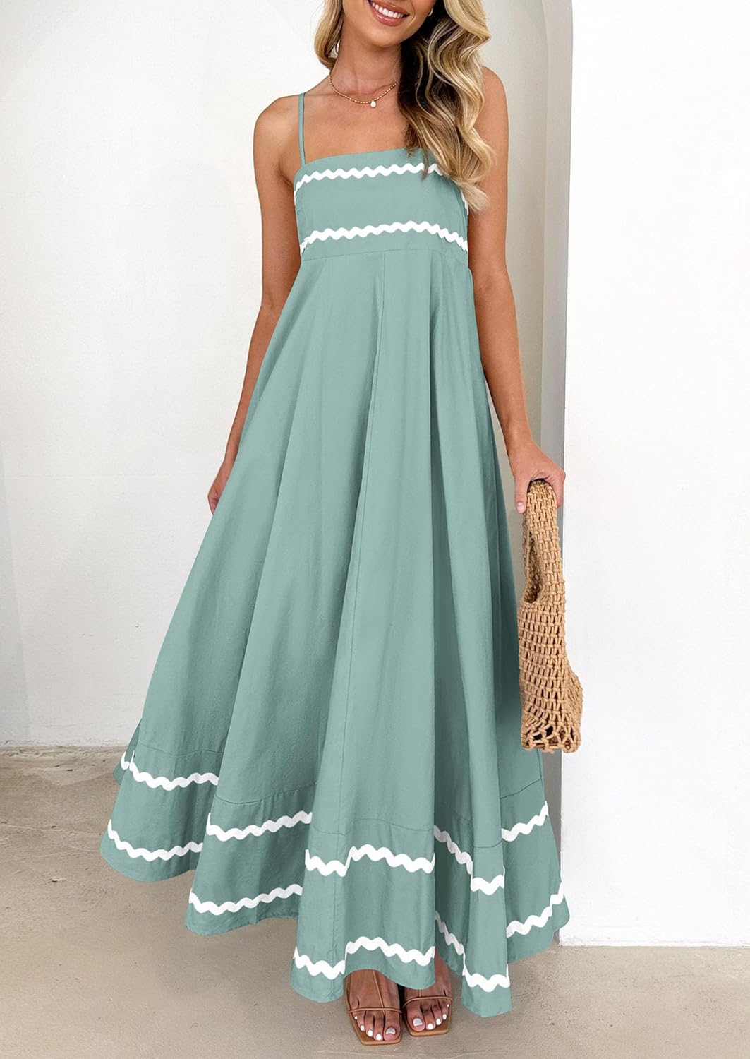 PRETTYGARDEN Women's 2026 Summer Flowy Maxi Dress Casual Sleeveless Spaghetti Strap Ruffle Beach Long Dresses