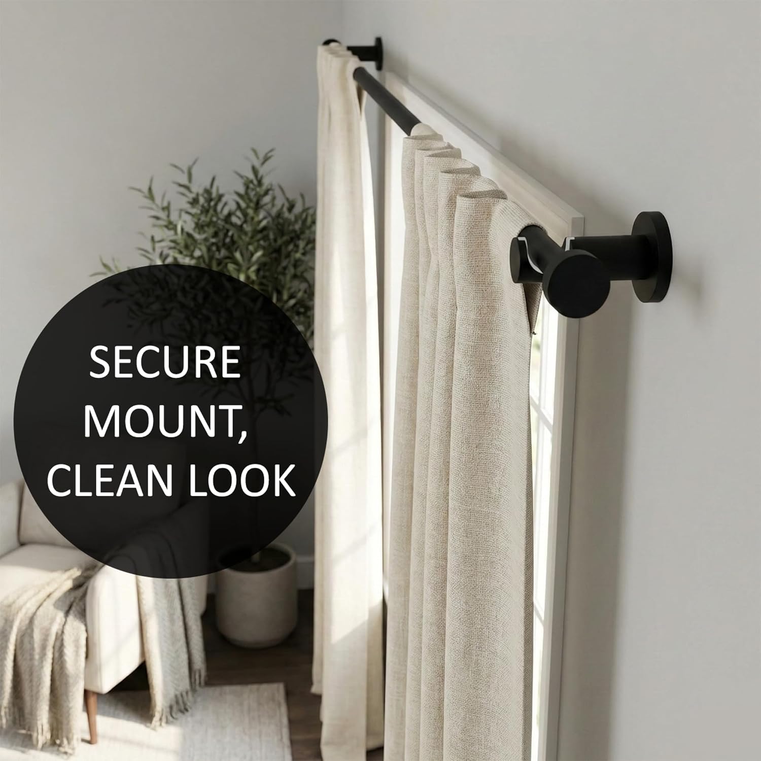 Heavy Duty Wall Mount Curtain Rod Brackets Rod Holders for 1 Inch Rod, Matte Black Color, (Set of 4, Matte Black)