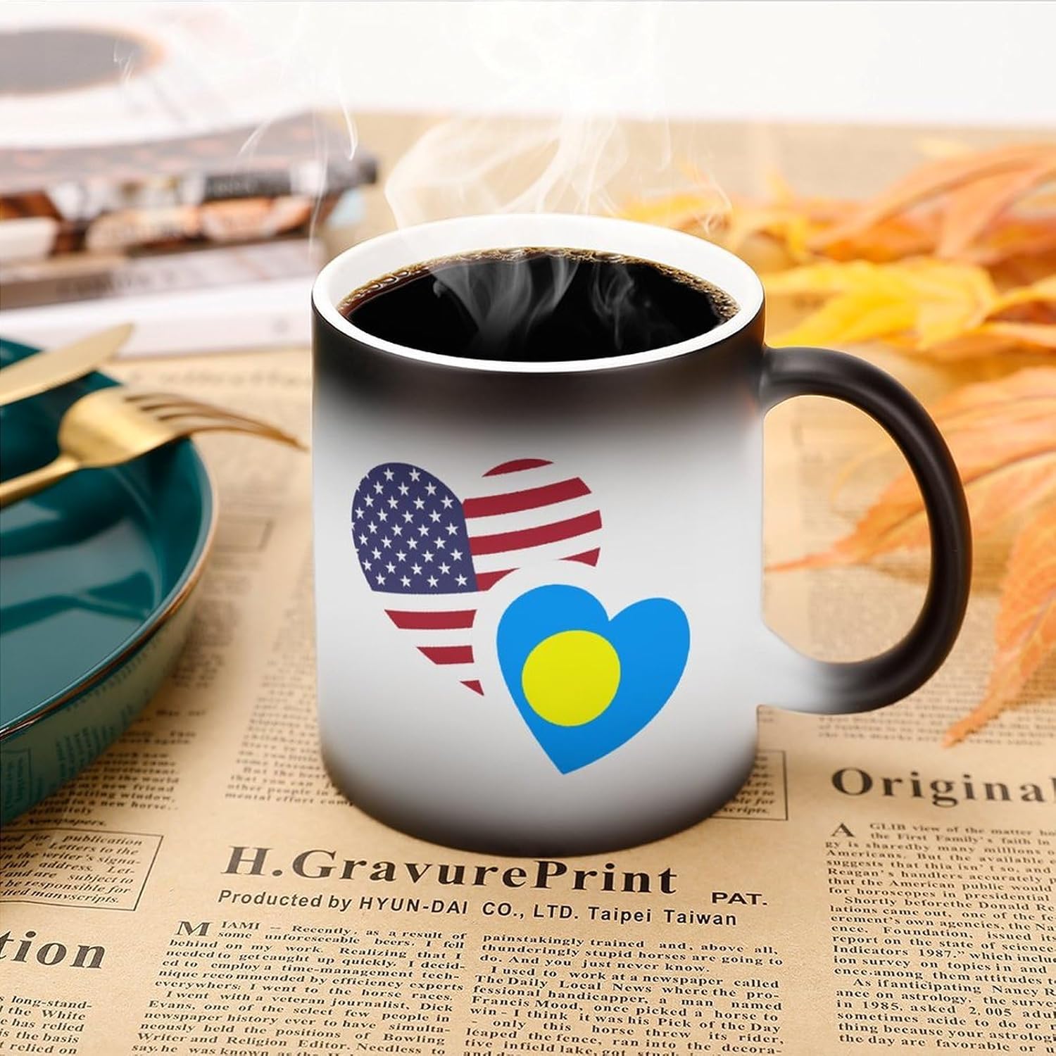 Palau U.S. Flag Color Changing Mug Heated Ceramic Cup Heat Sensitive Coffee Mug Fun Gift
