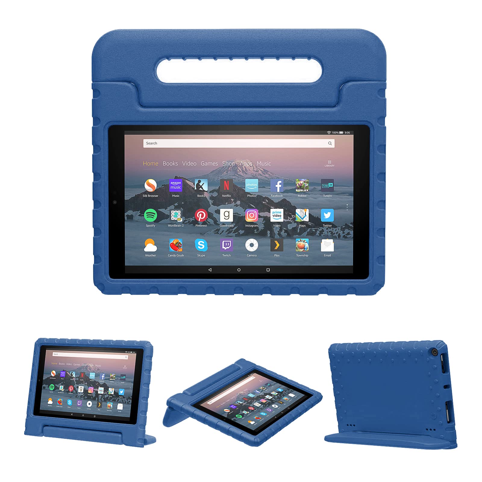 Kids Case for Amazon Fire HD 8 or HD 8 Plus 10th Gen 2020, Amazon Fire HD 8 or HD 8 Plus 10th Gen 2020 Case Shockproof Foldable Handle Kickstand Cover for Children, Sapphire