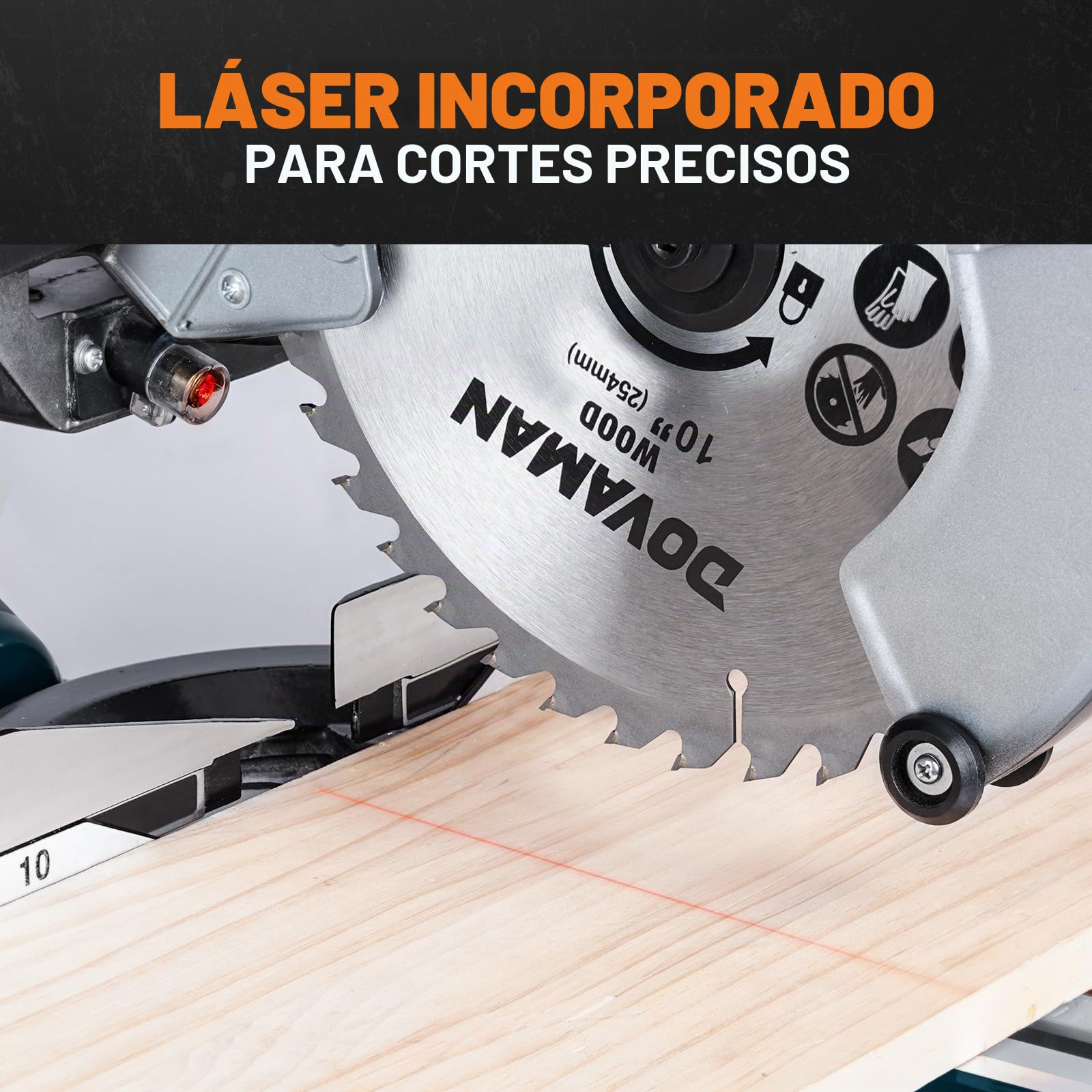DOVAMAN DMS01A Sierra Ingletadora 2000W, 2 Velocidades 3200/5000 RPM, 3 Hojas TCT, Corte Máx 340x90mm, Inclinación 0–45°, Guía Láser, 9 Posiciones, Para Madera PVC Aluminio Metales Blandos