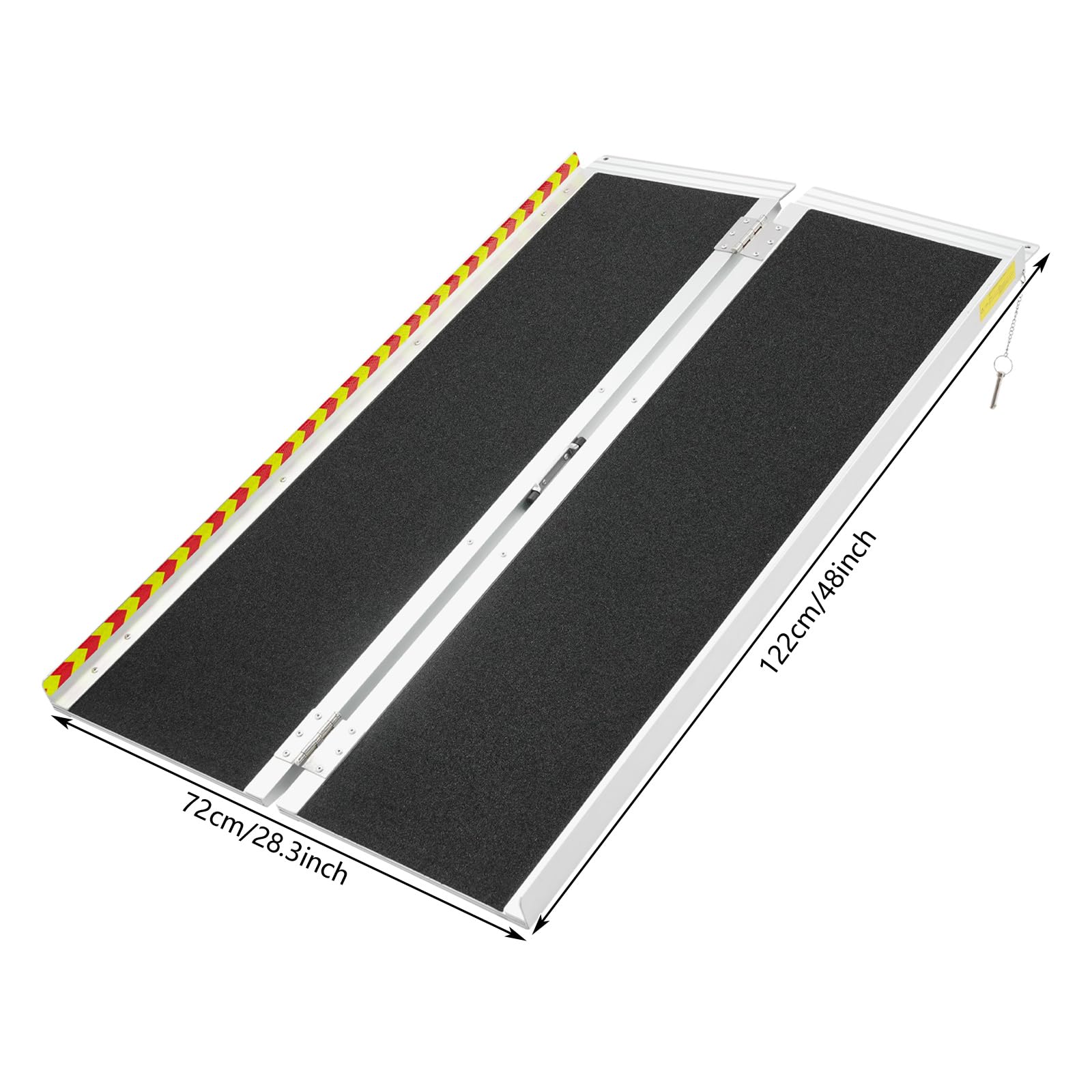 Rampa plegable para silla de ruedas, rampa portátil de aluminio con rieles laterales y carga máxima de 272 kg para escaleras, escaleras, puertas, ruedas de movilidad 72 x 122 cm
