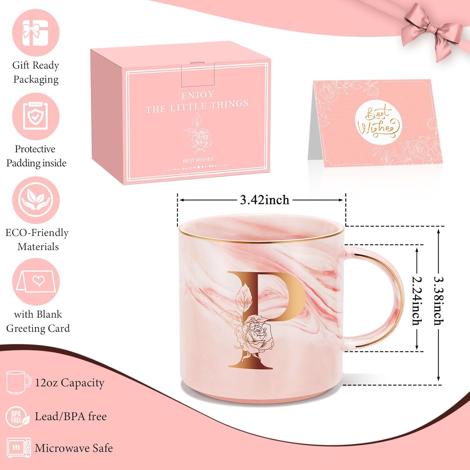 Valentines Day Gifts for Her, Anniversary Birthday Galentines Gifts for Women Mom Grandma Friend Sister Wife Teacher Coworker, Personalized Initial Customized Gift Monogrammed A-Z Coffee Mug 12 OZ(P) - Image 5