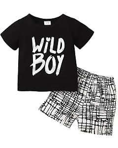 Kucnuzki Toddler Baby Boy Clothes Outfits Short Summer Sleeve Letters Printed Shirt Shorts Sets 2PC Little Boy Clothing