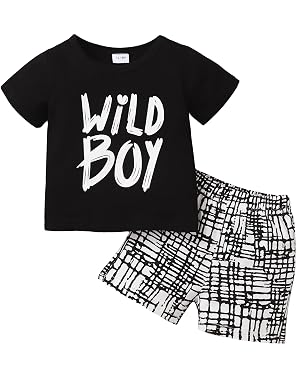 Kucnuzki Toddler Baby Boy Clothes Outfits Short Summer Sleeve Letters Printed Shirt Shorts Sets 2PC Little Boy Clothing