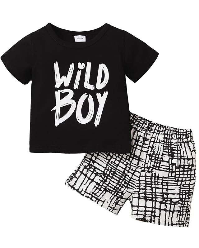 Kucnuzki Toddler Baby Boy Clothes Outfits Short Summer Sleeve Letters Printed Shirt Shorts Sets 2PC Little Boy Clothing