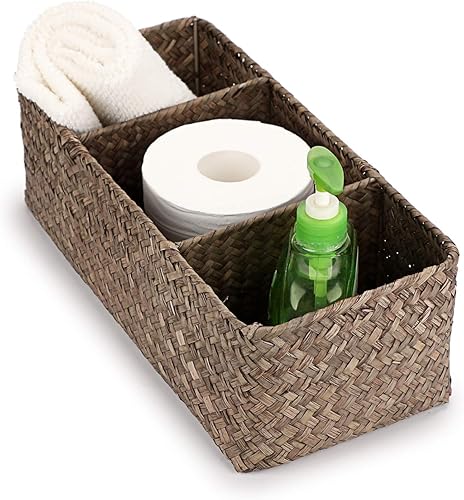 Miniatura 9 de Hipiwe Seagrass - Cesta de almacenamiento de mimbre tejida a mano, 3 compartimentos, cesta de almacenamiento de papel higiénico tejida a mano para