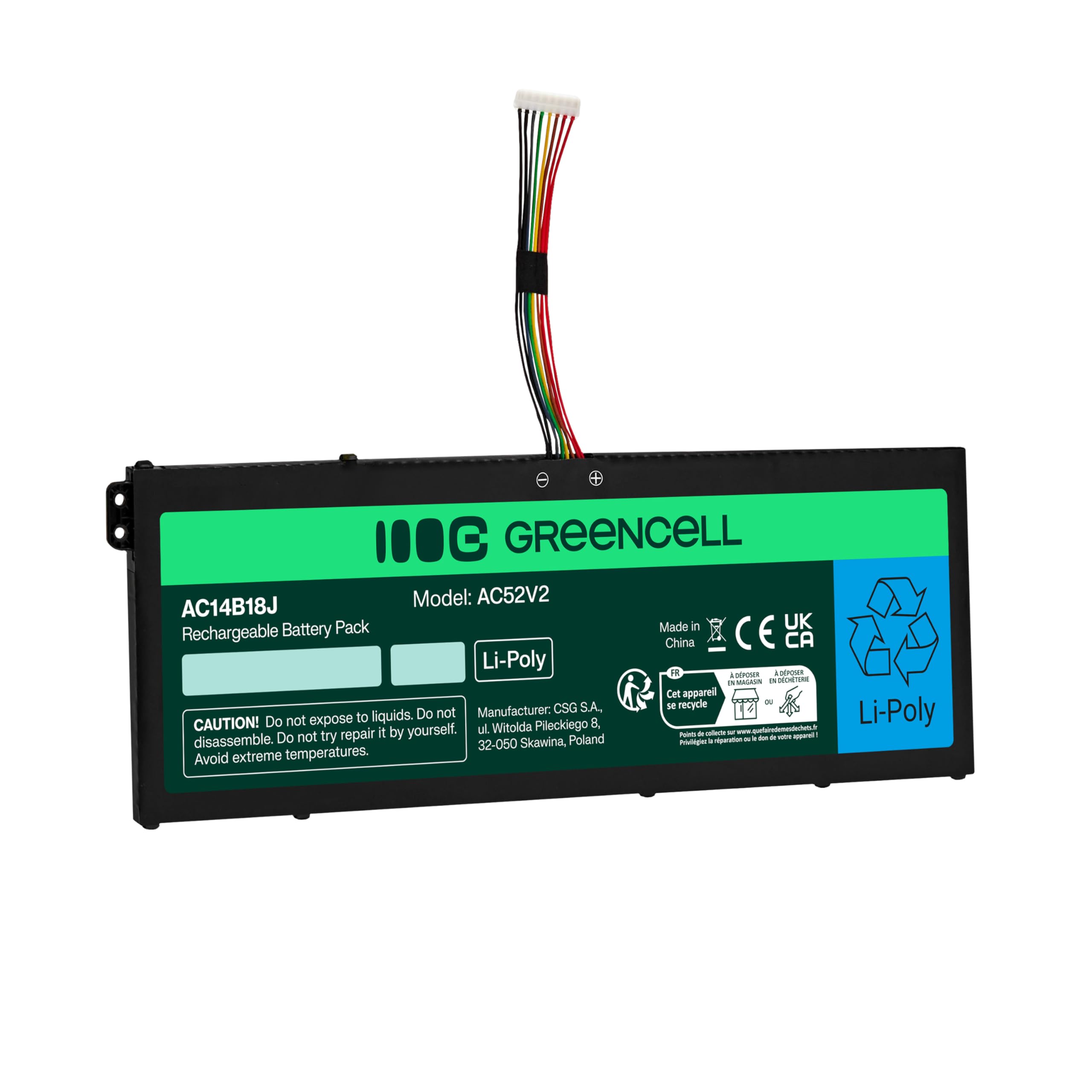 Green Cell AC14B13J AC14B13K Batterie pour Ordinateur Portable Acer Aspire 3 A315-23 A315-55G ES1-111M ES1-331 ES1-531 ES1-533 ES1-571 (3600 mAh, 11,4 V, Noir)