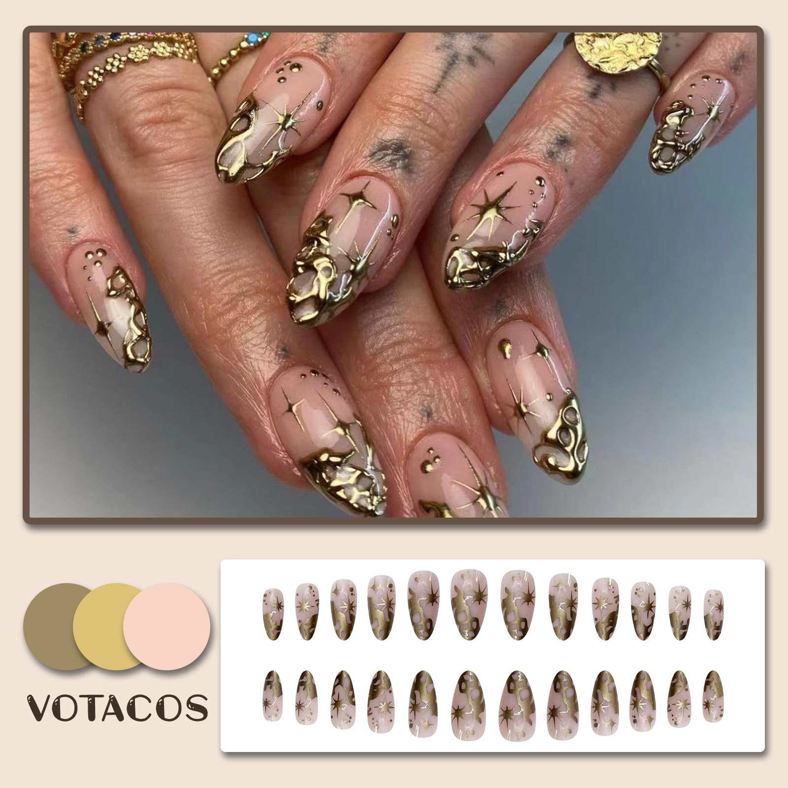 Long Stiletto Press On Nails Nude Glossy Artificial Nail Set_voghion.com
