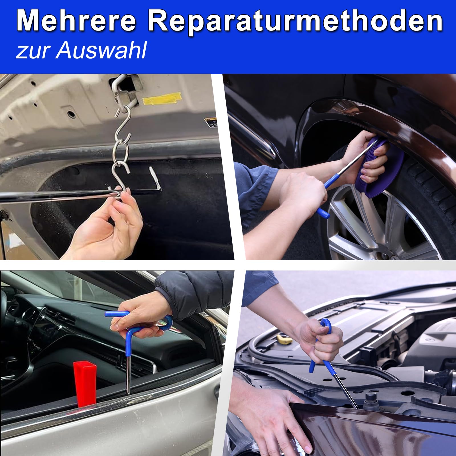 Dellen Reparaturset Auto, Ausbeulwerkzeug mit PDR Stangen, LED PDR Lampe Verstellbar, 2-in-1 T-Griff Abzieher, Leichter Beulenheber & Brückenzieher für Hagelschäden und Beulen