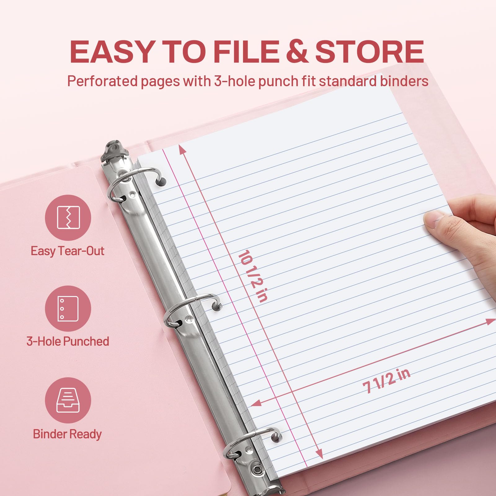 SUNEE Cuaderno en espiral, 1 materia, papel rayado ancho, 8 x 10-1/2 pulgadas, 100 hojas por cuaderno, papel perforado de 3 agujeros, cubierta resistente al agua, bolsillos de doble cara, cuadernos