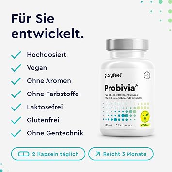 gloryfeel probivia probiotics capsules 200 gastro-resistant capsules 18 bacterial strains + inulin with lactobacillus and bifidobacterium laboratory tested production in germany