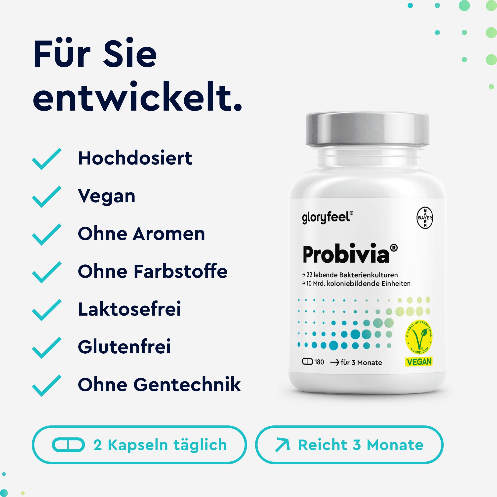 Probivia® Kulturen Komplex 10 Mrd. KBE pro Tagesdosis - 476 Mrd. KBE pro 1g Rohstoff - 22 Bakterienstämme & Inulin - 180 Kapseln - u.a. Lactobacillus, Bifidobacterium