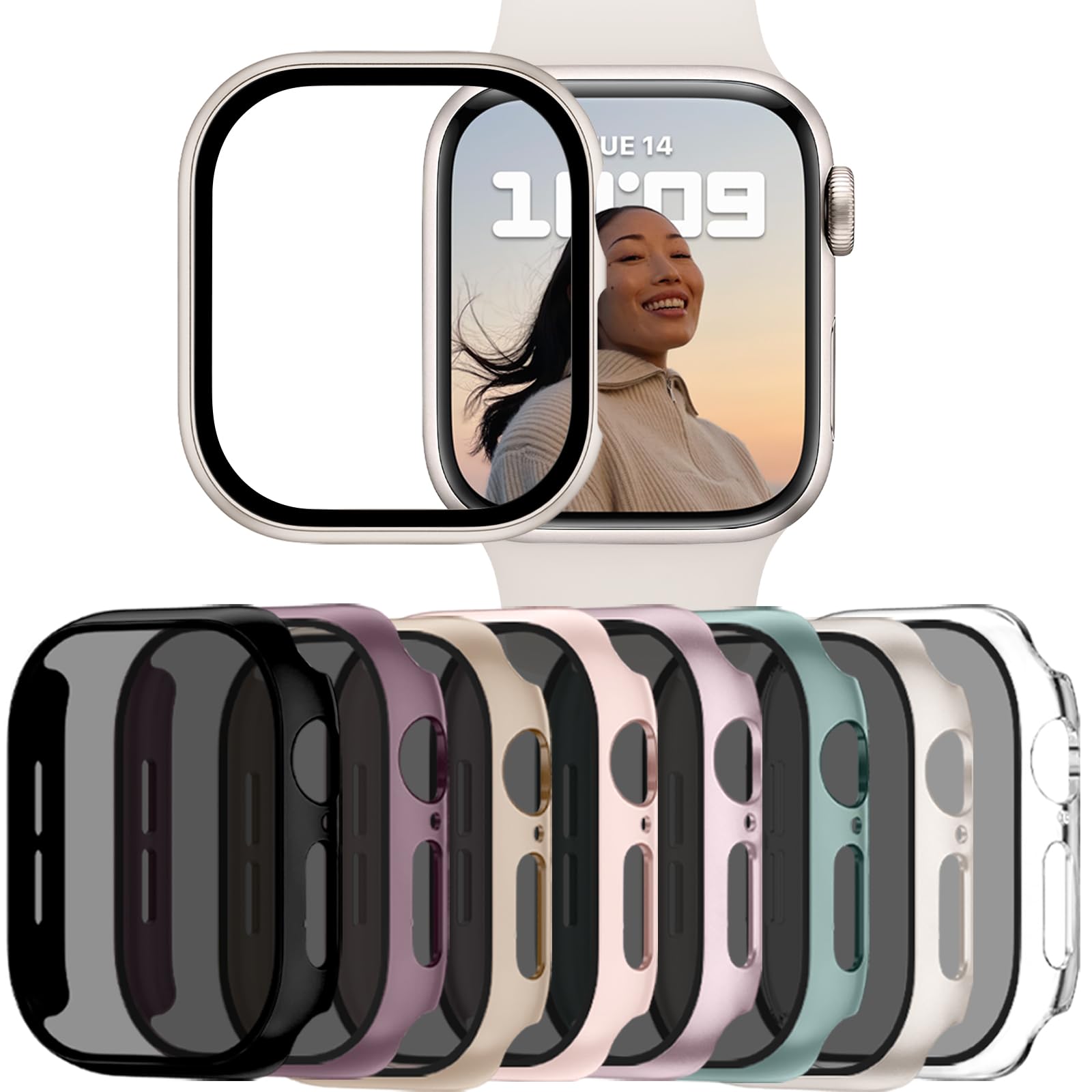 Adorve 8 Pack Privacy Case for Apple Watch Screen Protector 45mm Series 9/8/7, Full Protective Scratch Resistant Face Cover, Anti-Spy Ultra-Thin Bumper Case for iWatch 45 mm Accessories