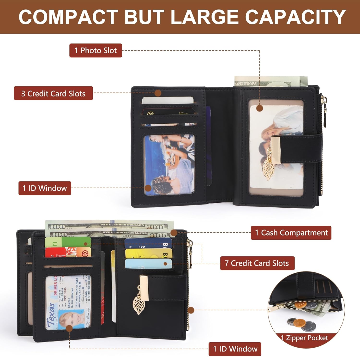 Small Wallet Women RFID Blocking Leather Bifold Wallet Credit Card Holder for Women Ladies Compact Wallet Mini Purse With Zipper Pocket - Image 2