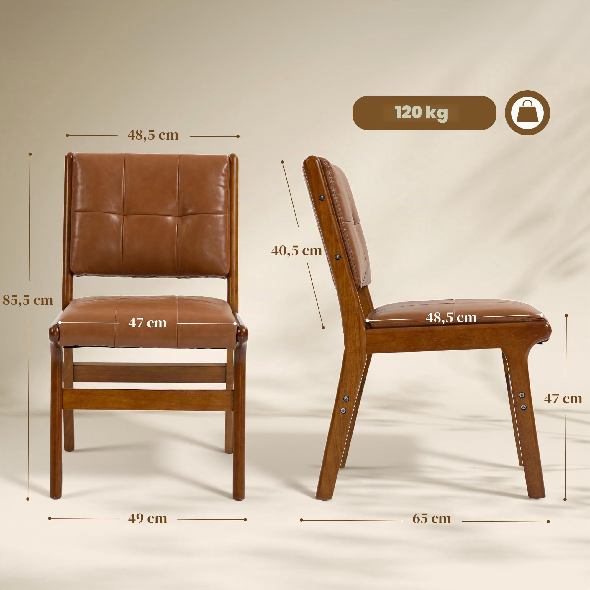 HOMCOM Pack de 2 Sillas de Comedor Tapizadas en PU para Salón Marrón | Sillas de Cocinas Modernas, Asiento Acolchado, Patas de Madera