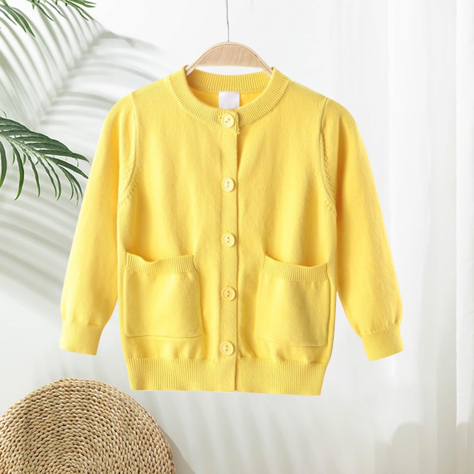 Generisch Cárdigan de punto para niña con bolsillos, cuello redondo | Práctico cárdigan con botones y dos bolsillos, ideal para guardería, uso diario escolar y entretiempo