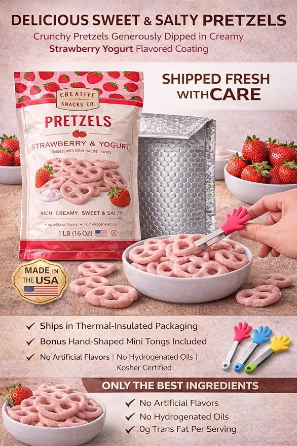 Creative Snacks Pretzels con Yogurt y Fresa 1 lb 8 oz (680 g) miniatura 2