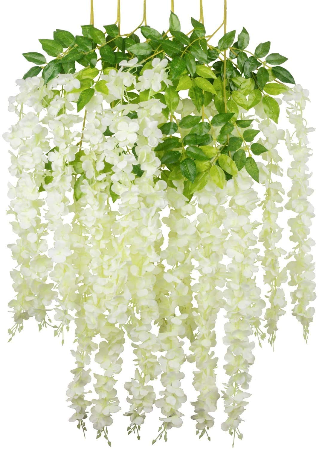 VRCT Artificial Flowers Vine Wisteria Hanging Garland String (White, 5 Pieces) 1