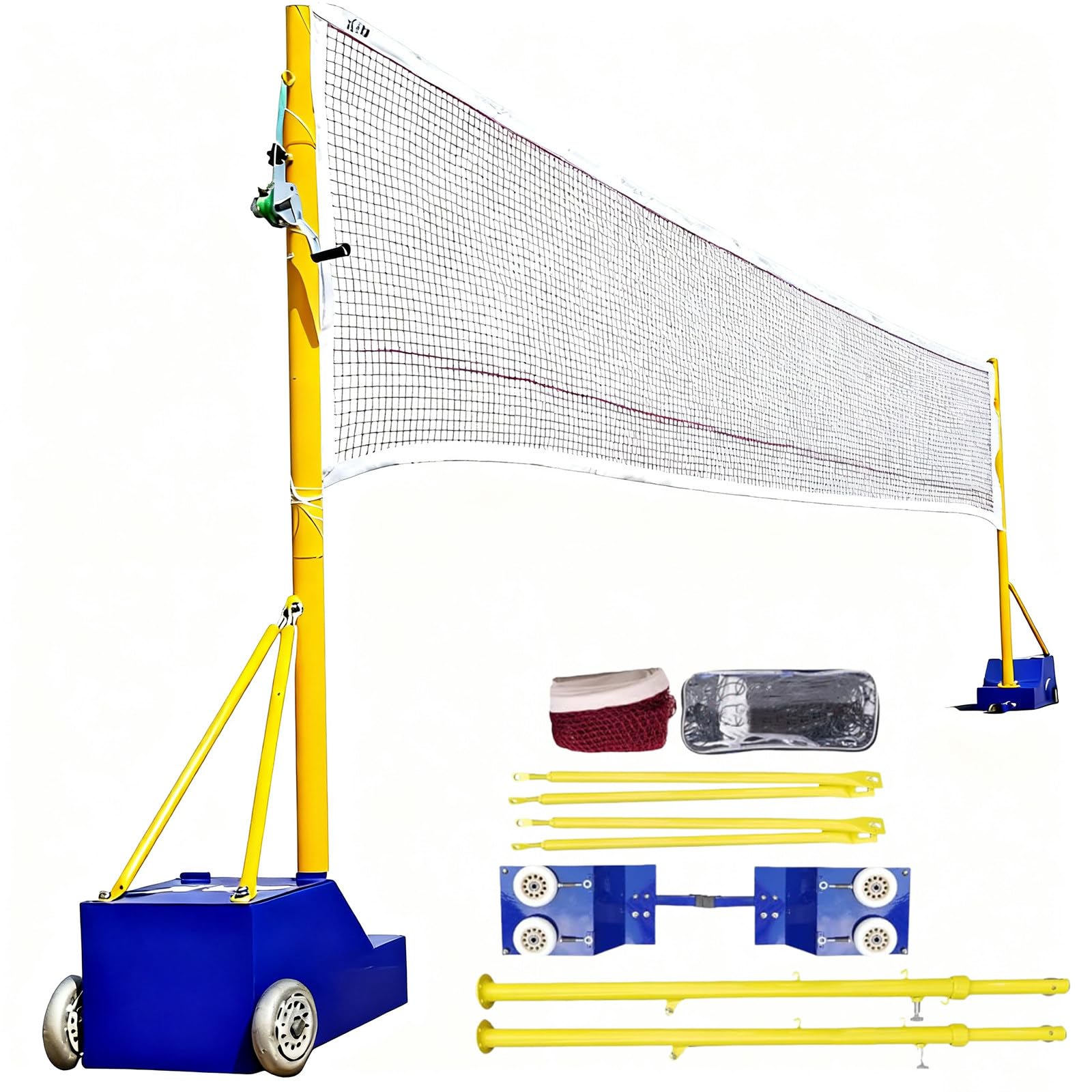 Filet de volleyball et badminton portable avec hauteur réglable et base à roulettes