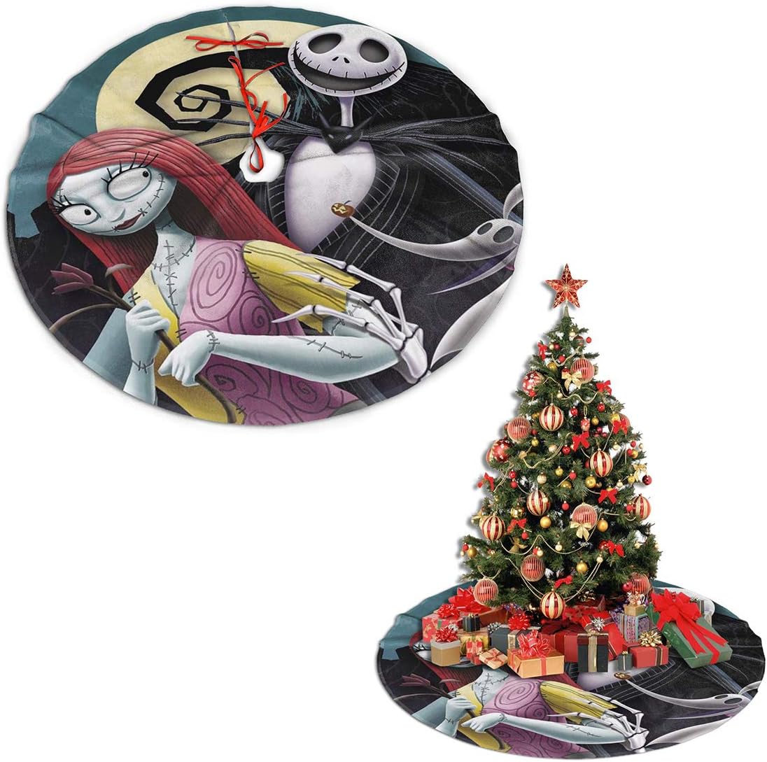 Vividuke The Nightmare Before Christmas Jack and Sally Christmas Halloween Tree Skirt Black a Fine Decorative Handicraft for Festive Holiday Party Decorations 36 inches