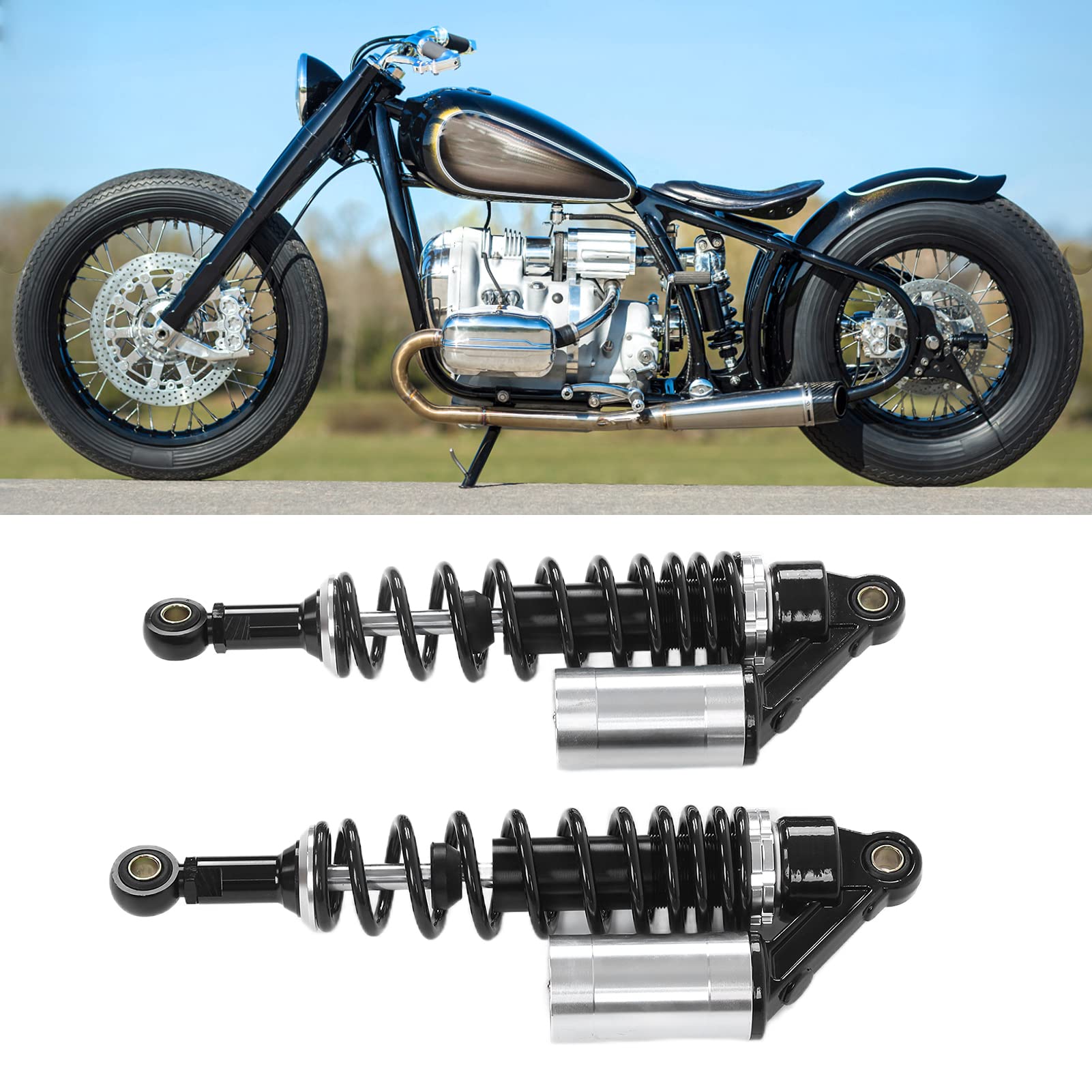 Par de Amortiguadores Traseros de Motocicleta de 340mm Universal para ATV SUV (plata pintada de negro)
