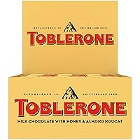 Vista 1 de Toblerone Barra de chocolate con leche con turrón de miel y almendras, 12 barras de 3.52 onzas