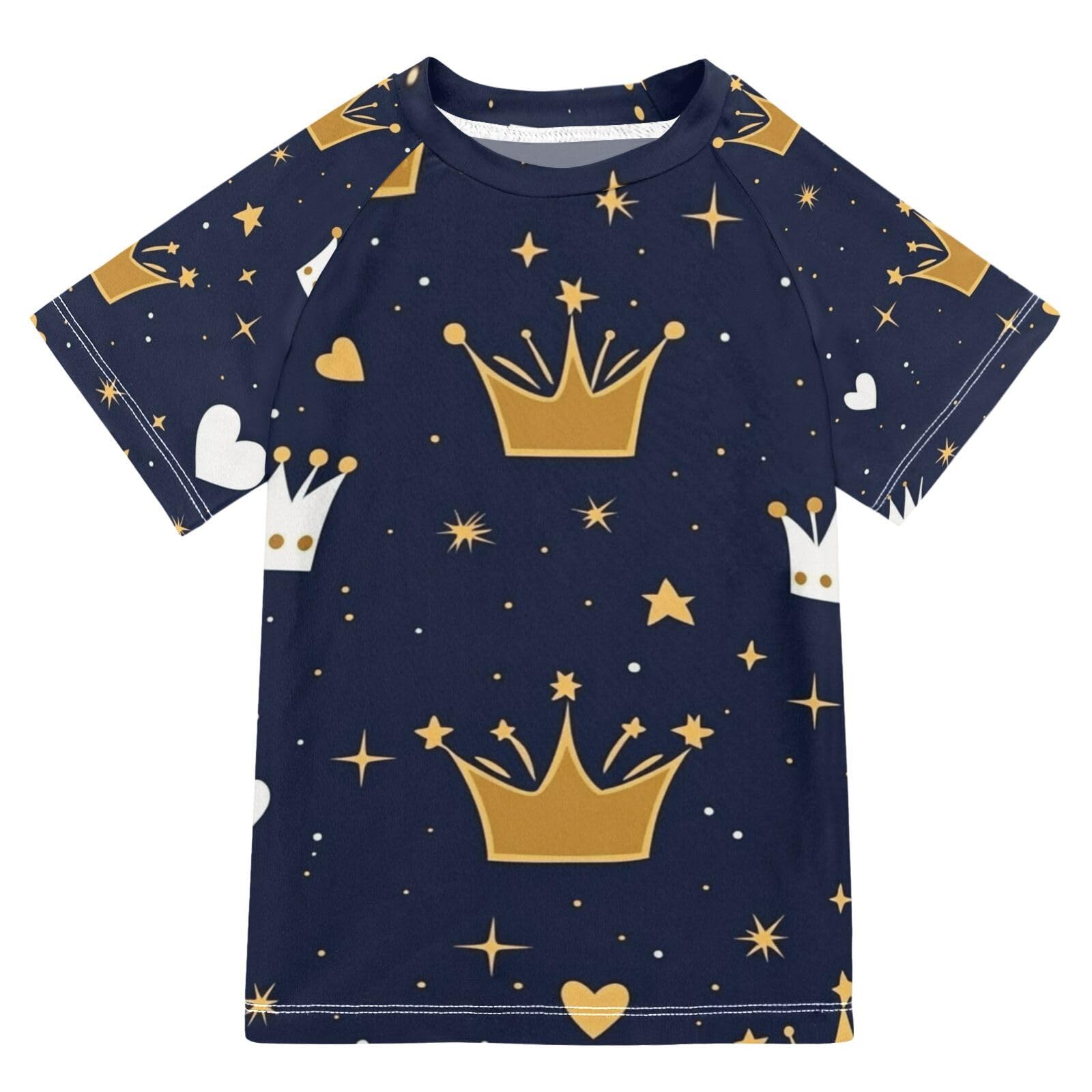 Jucciaco Boys Swimsuit King Crown Queen Blue Sunscreen Kids Sun Rashguard Short Sleeve T-Shirts Swimwear Sets UPF 50+