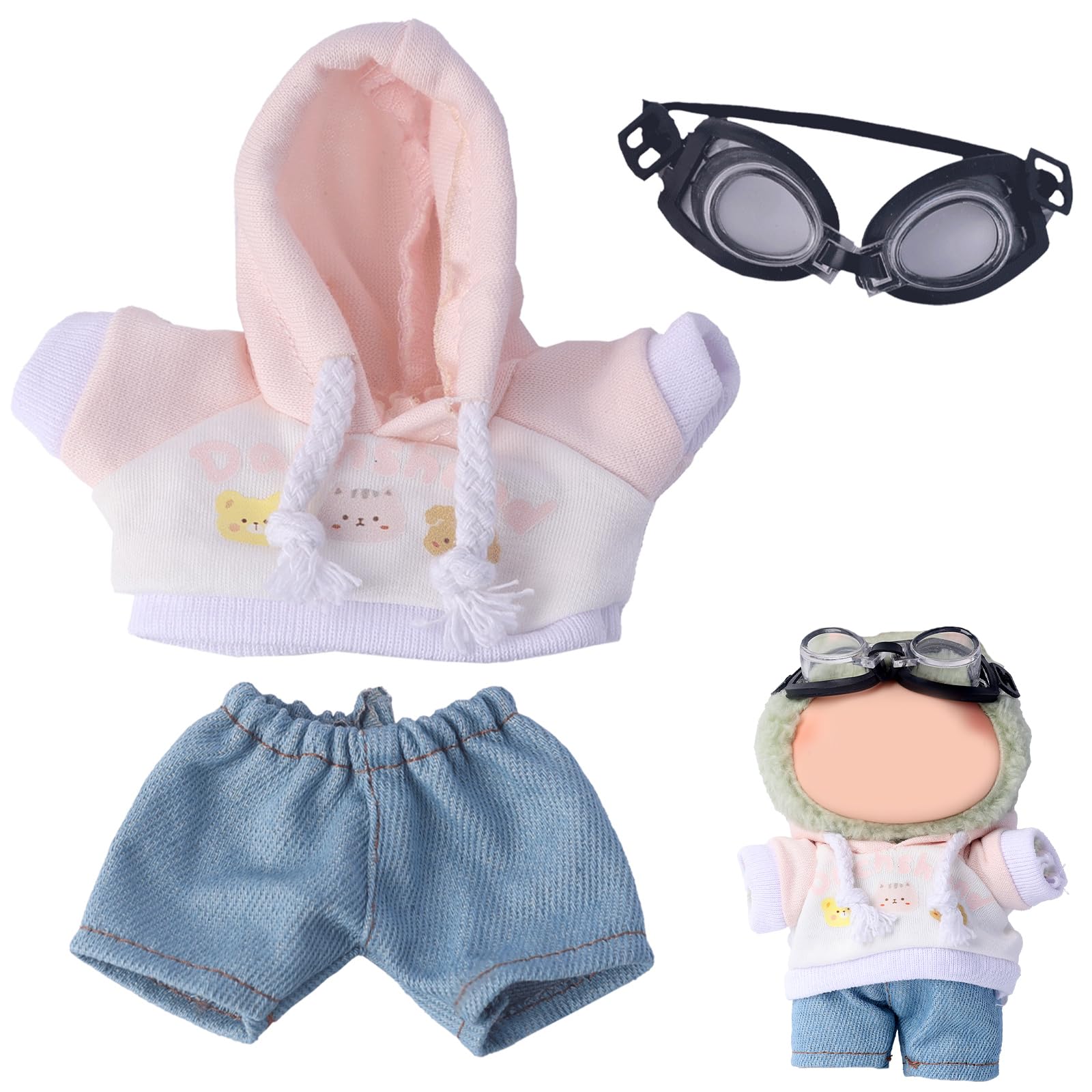 17cm Clothes Set(NO Doll), Fashion Jeans & Unique Hoodie Dress-up Set, Handmade Clothing Designed for 17cm Doll.(Hoodie(Pink))