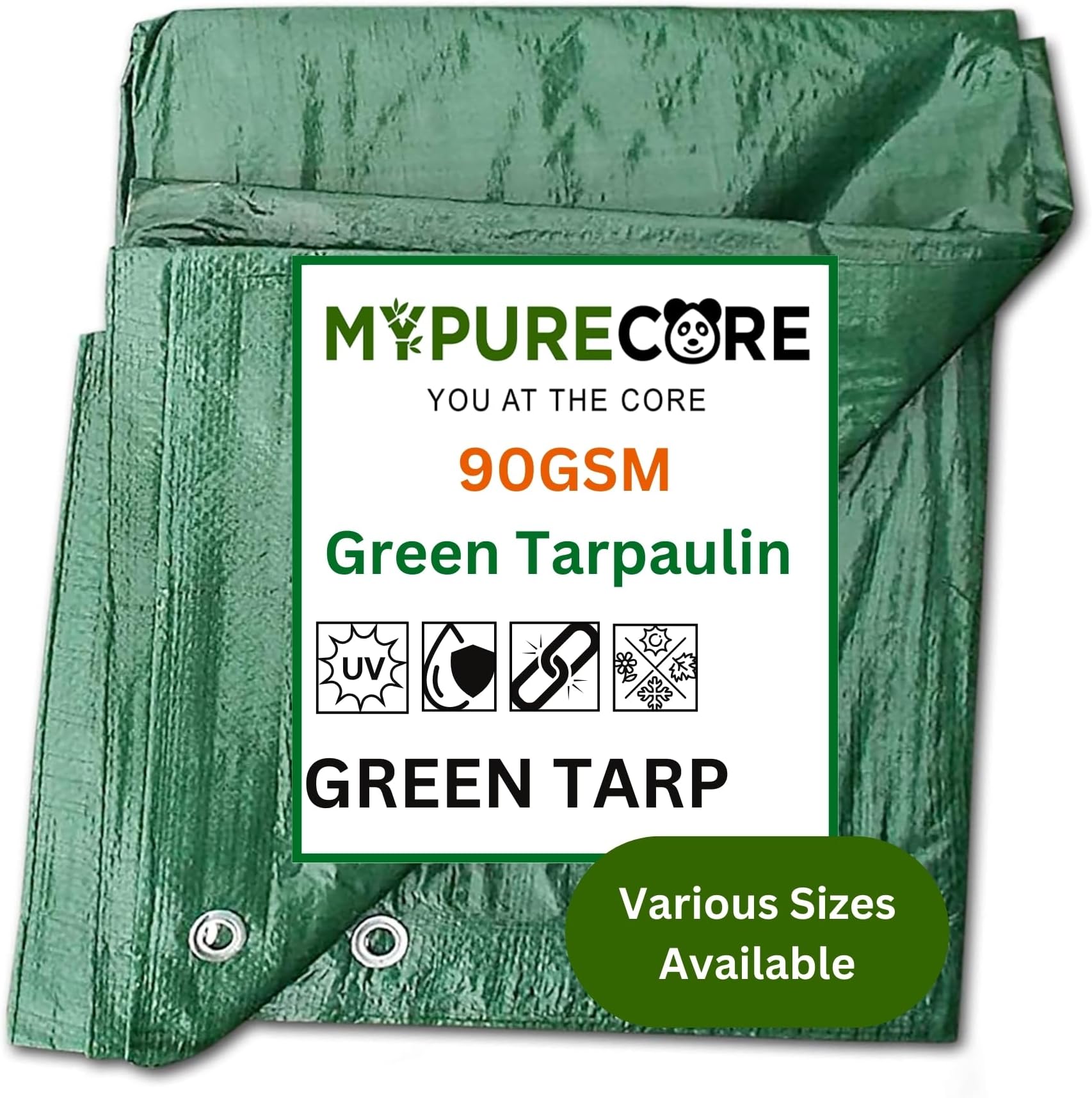 Green Tarpaulin – Heavy Duty, Waterproof Cover – Durable Sheet for Garden, Trailer, Caravan, Camping, Home, Outdoor – UV, Dust, Rain, Snow, Ground Protection (2m x 3m)