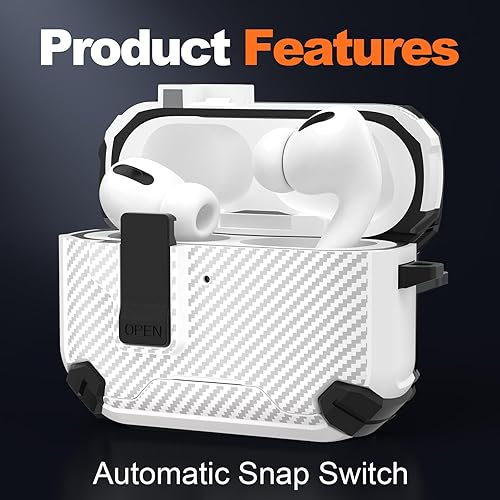 Miniatura 4 de Maxjoy Funda para AirPods Pro 3 2025 con bloqueo automático MagSafe, compatible con Apple AirPod Pro de 3 generación (blanco de fibra de carbono,