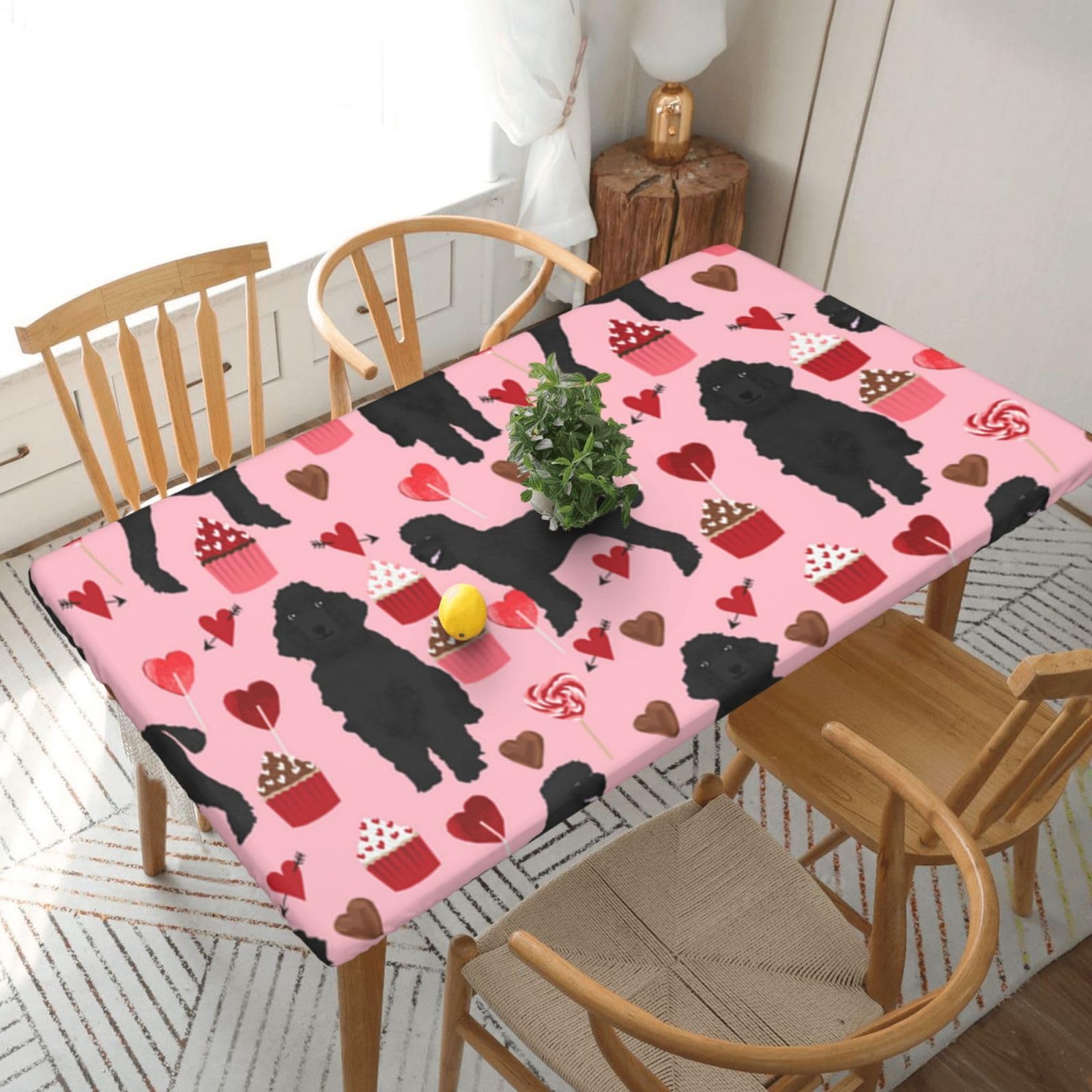 BNVSADC Pink Poodles Dogs Printed 5FT Tablecloth Polyester Kitchen Water Resistant Table Cloth Dining Table Decoration Table Covers, 152x76 CM