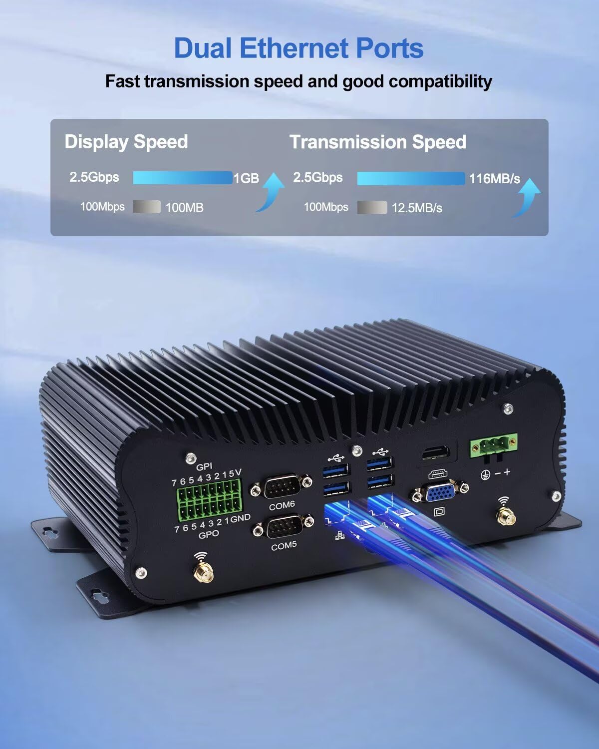 BASOARO Quad Core Mini PC i7 10510u, komputer przemysłowy, podwójna sieć LAN, HDMI/VGA, port GPIO/LPT, RS232 COM, Wi-Fi, Win 10 Pro (64G DDR4 RAM 256G SSD)
