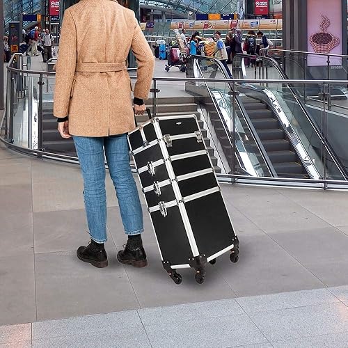 Estuche de maquillaje 4 en 1, organizador de viaje de aluminio, maleta de exhibición de cosmetología sobre ruedas, equipaje de almacenamiento de