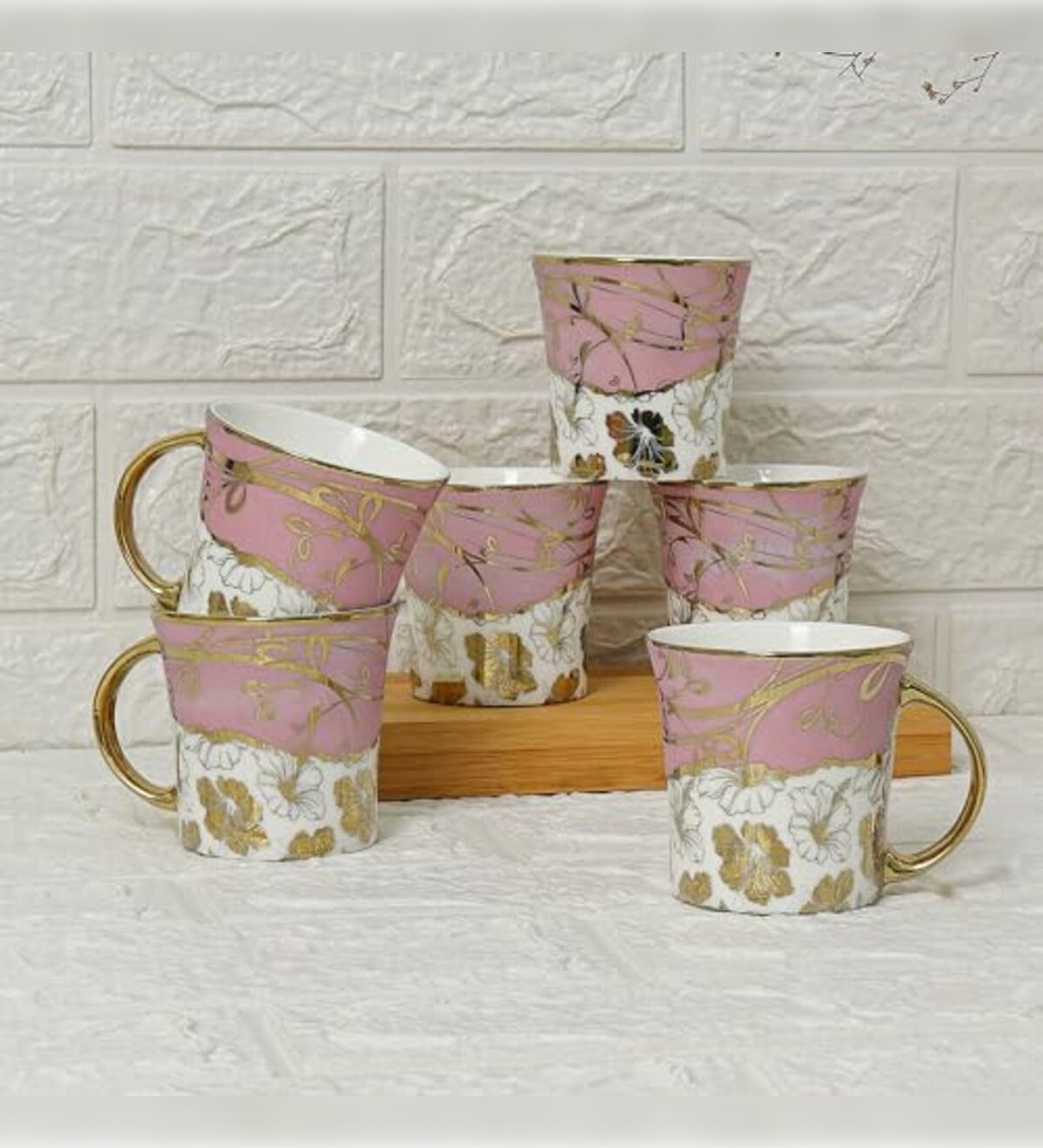 Femora Pink Gold Ceramic Tea Mugs - Set of 6 -2