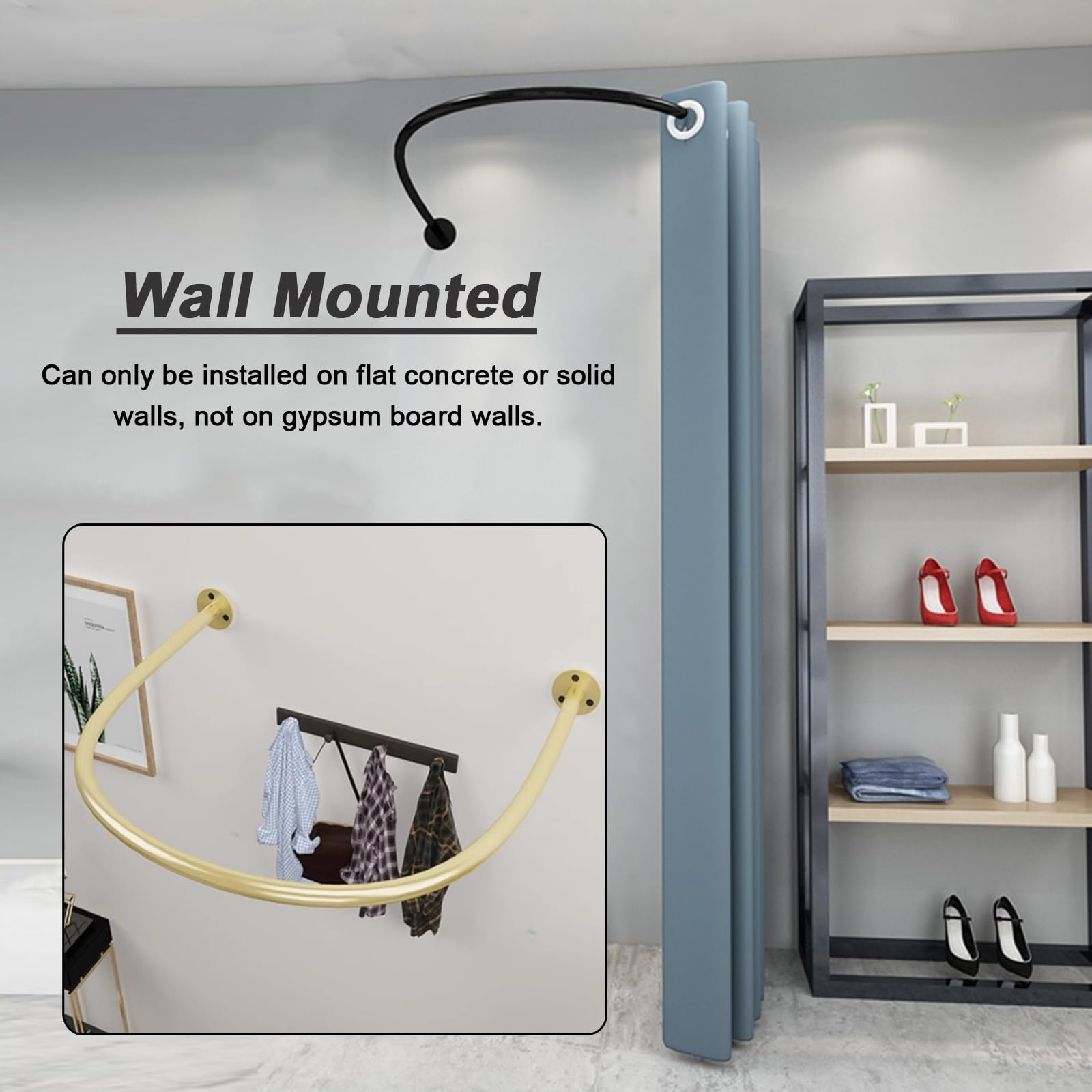 Wedding Dress Fitting Room Partition Curtain, Clothing Store Flat Wall Dressing Room Sheltering Screen, Commercial Wall Mounted U-Shaped Changing Room for Privacy Protection (Color : Set of