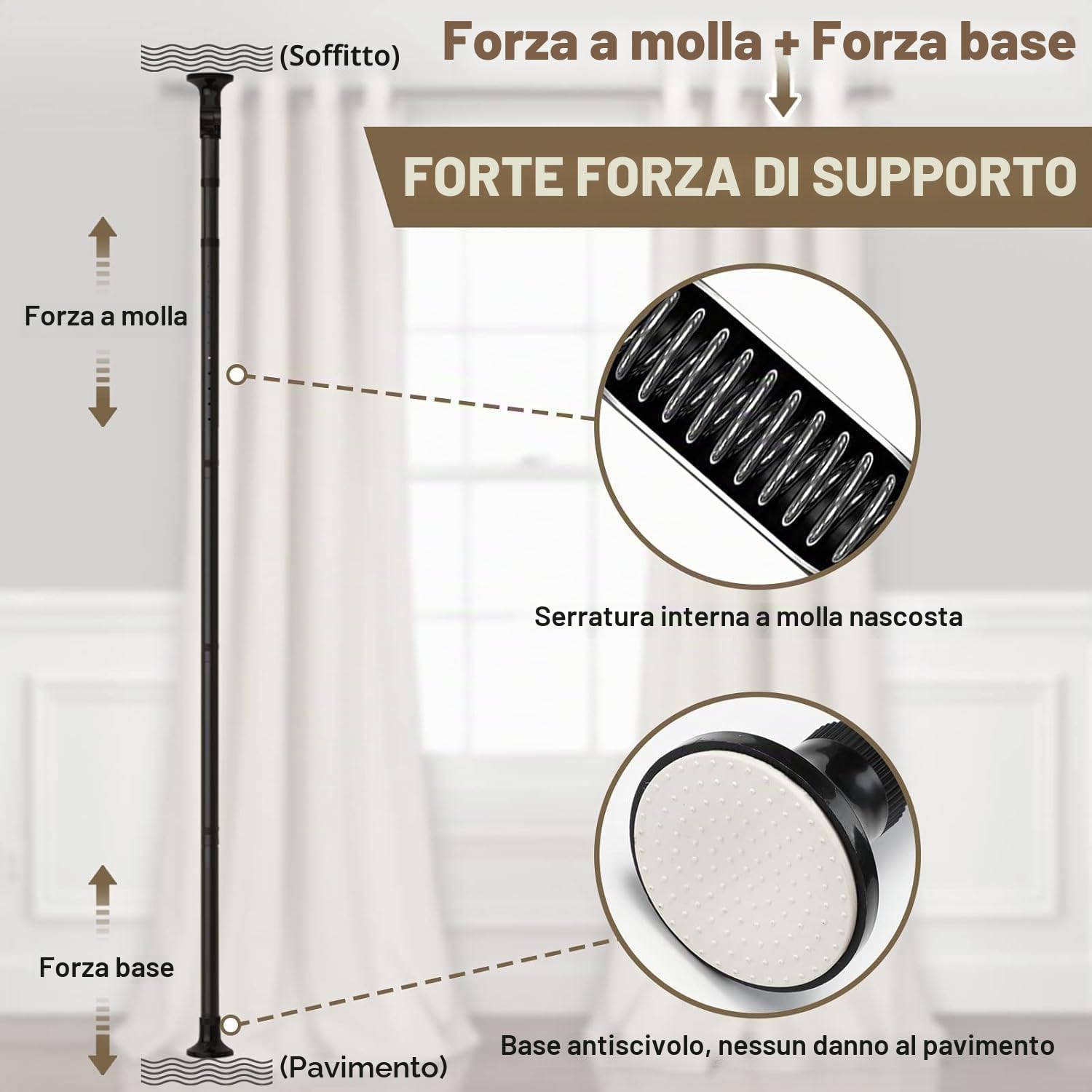 separè per interni, Regolabile asta per tende da pavimento, Separe Divisorio Interno, 122-305 cm * 71-180 cm, Bastoni per tende divisori senza tenda, per soggiorno e camera da letto - nero