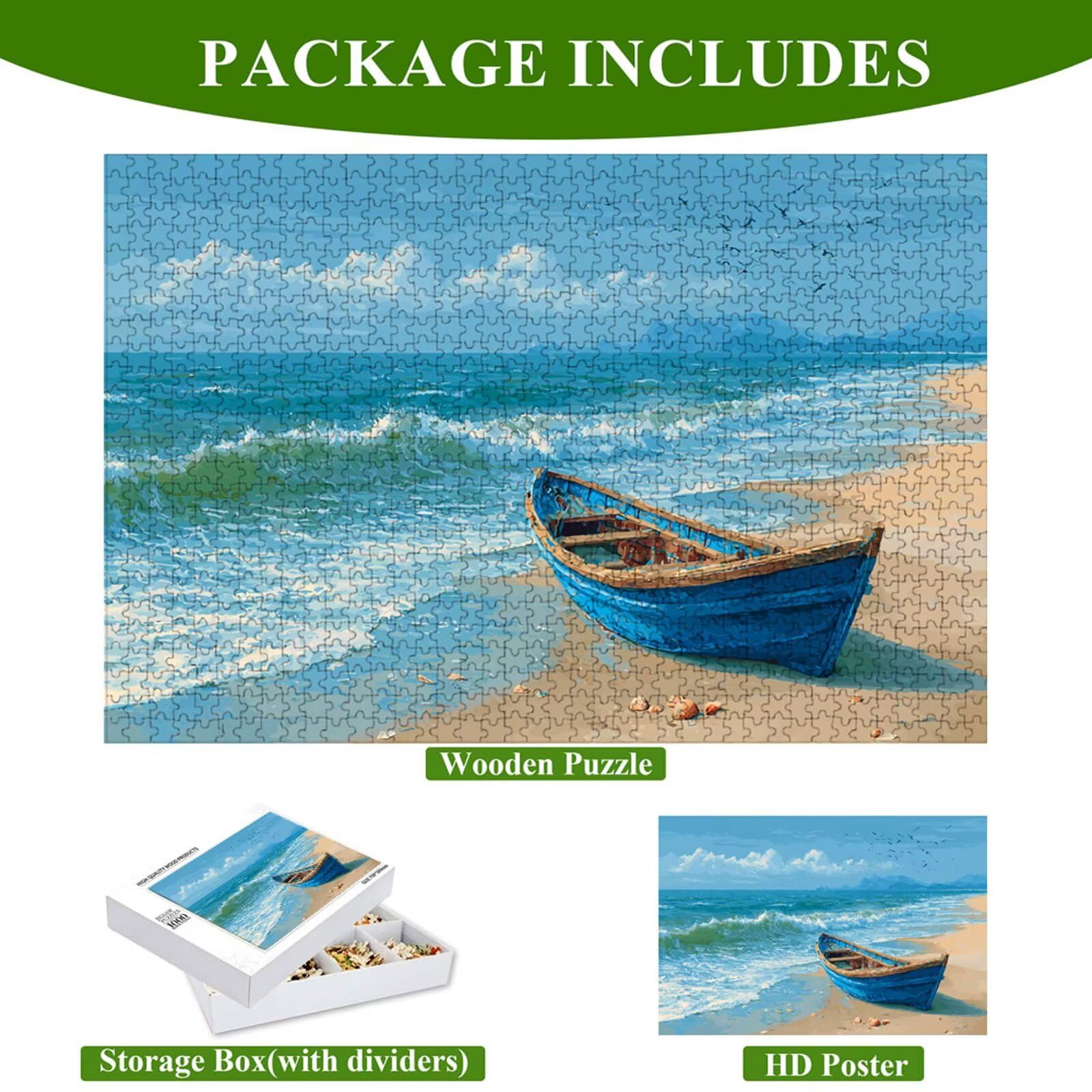 1000 elementowych puzzli dla dorosłych, łodzi i oceanu, drewniane puzzle premium z plakatem, klasyczny krój, elementy do dekoracji domu i uważności, 76 x 50 cm, tylko dla dzieci od 14 lat (nie zabawka