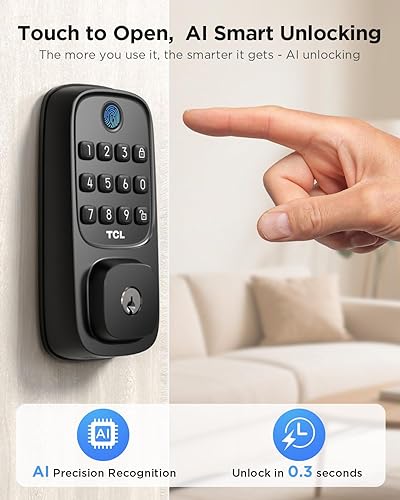 Miniatura 2 de TCL Cerradura inteligente D1, cerradura de puerta delantera sin llave de huellas dactilares, cerradura de cerrojo de teclado Wi-Fi, funciona con